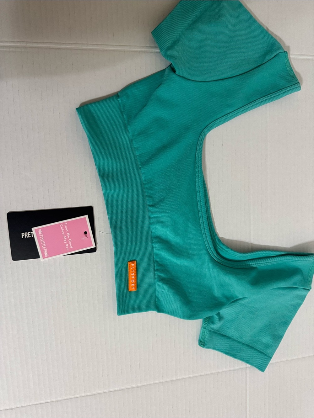 PrettyLittleThing Teal Scoop-Back Crop Bralette